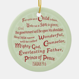 Isaiah 9:6 in kerstkleuren keramisch ornament