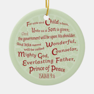 Isaiah 9:6 in kerstkleuren keramisch ornament