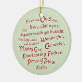 Isaiah 9:6 in kerstkleuren keramisch ornament (Links)
