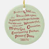 Isaiah 9:6 in kerstkleuren keramisch ornament (Achterkant)