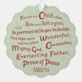 Isaiah 9:6 in kerstkleuren ornament kaart (Achterkant)