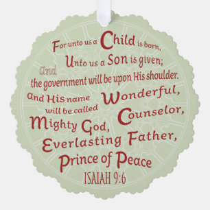 Isaiah 9:6 in kerstkleuren ornament kaart