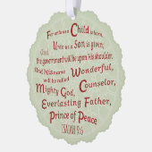 Isaiah 9:6 in kerstkleuren ornament kaart (Links)