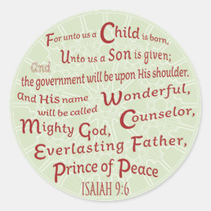 Isaiah 9:6 in kerstkleuren ronde sticker