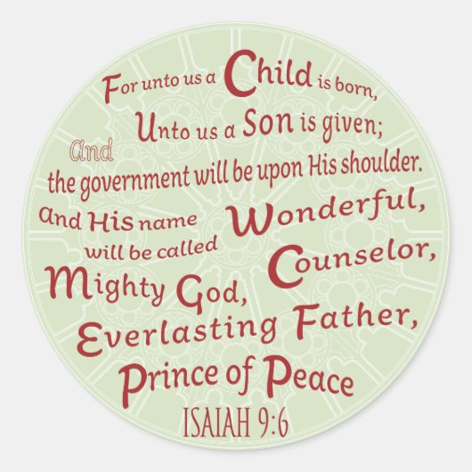 Isaiah 9:6 in kerstkleuren ronde sticker (Voorkant)