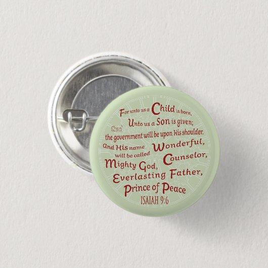 Isaiah 9:6 kerstbijbelversie ronde button 3,2 cm (Voorkant /achterkant)