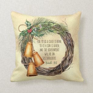 Isaiah 9:6 Kerstmis  Gold Square Kussen