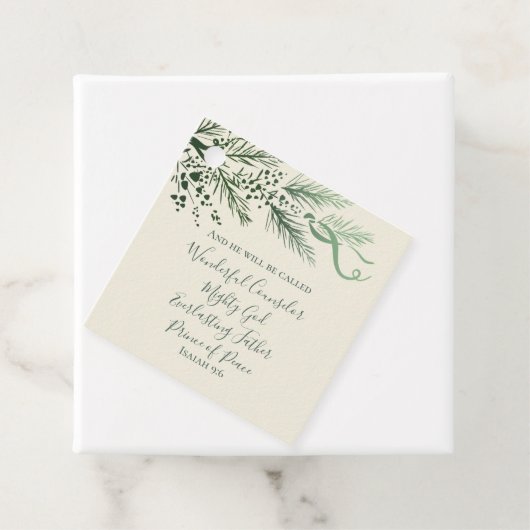 Isaiah 9:6 Personalized Modern Pine Christmas Gift Bedankjes Labels (In situ)