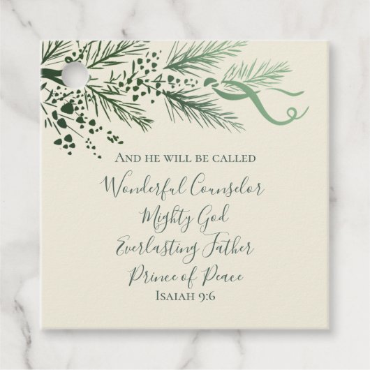 Isaiah 9:6 Personalized Modern Pine Christmas Gift Bedankjes Labels (Voorkant)