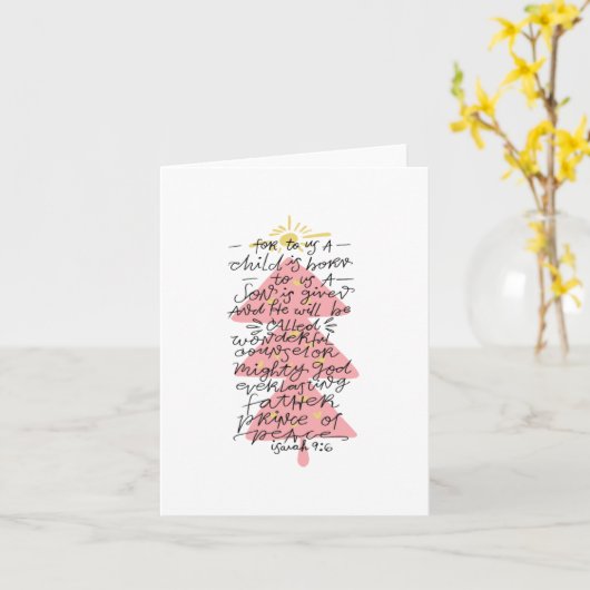 Isaiah 9:6 Typografie kerstabel Verse Kaart (Gele Bloem)