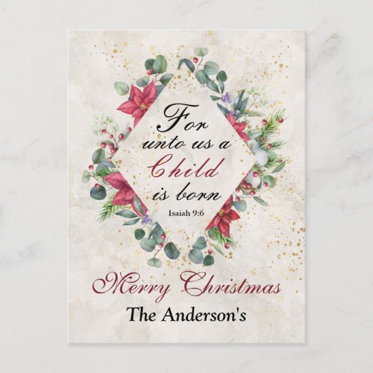 Isaiah 9:6 Voor ons is een kind geboren, Kerstmis Briefkaart (Voorkant)