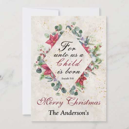 Isaiah 9:6 Voor ons is een kind geboren, Kerstmis Feestdagenkaart (Voorkant)