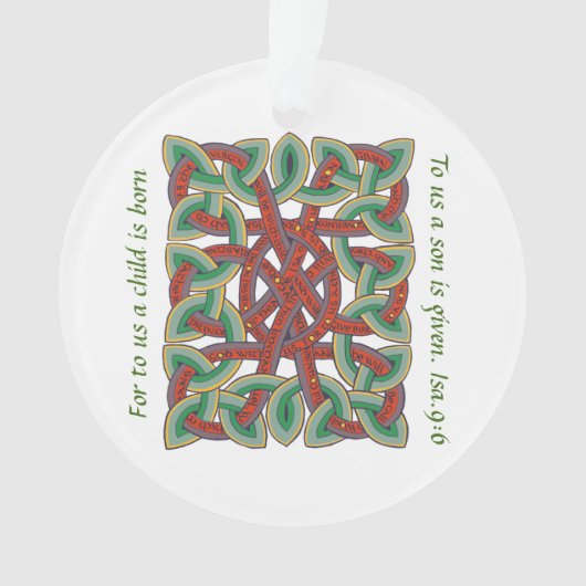 Isaiah 9 Bijbelse Verse Calligrafie Celtic Knot Ornament (voorkant)