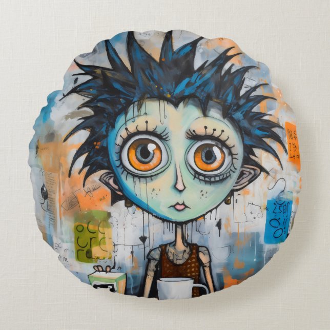 Isak Inkwell maandagochtend grillen Rond Kussen (Voorkant)