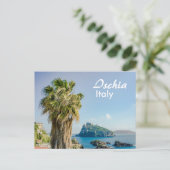 Ischia in Italië Palmboom met Castello Aragonese Briefkaart (Staand voorkant)