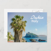 Ischia in Italië Palmboom met Castello Aragonese Briefkaart (Voorkant / Achterkant)