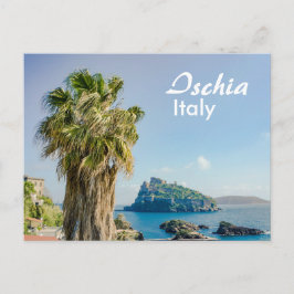 Ischia in Italië Palmboom met Castello Aragonese Briefkaart