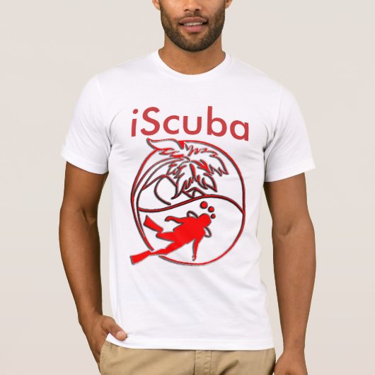 iScuba - Rode cirkel met palm en duiker T-shirt (Voorkant)