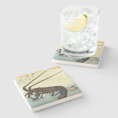 Iseebi & Ebi - Crawfish (Spiny Lobster) en garnaal Stenen Onderzetter (Zijkant)