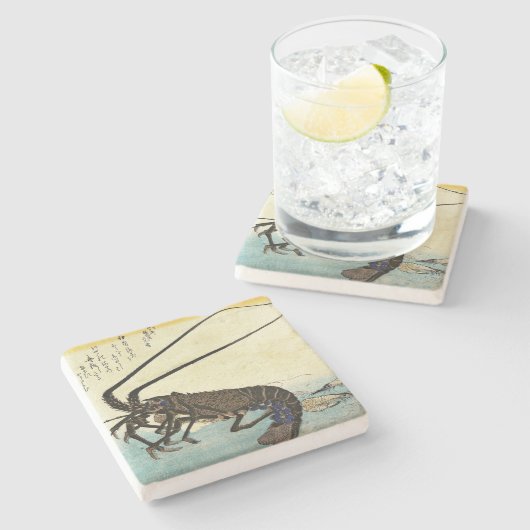 Iseebi & Ebi - Crawfish (Spiny Lobster) en garnaal Stenen Onderzetter (Zijkant)