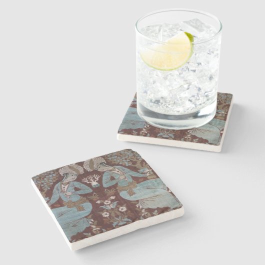 Isfahan-stijlpaneel, Perzisch, 17e eeuw (zijde) Stenen Onderzetter (Zijkant)