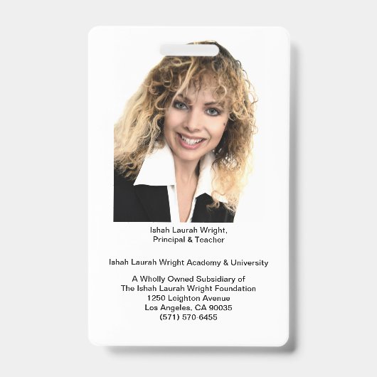 Ishah Laurah Wright Academy and University Badge (Voorzijde)