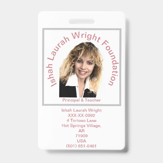 Ishah Laurah Wright Foundation Universitaire ID Badge (Voorzijde)