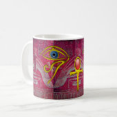 ISIS, GOLD ANKH EN BLAUW HORUS EYE Antiek Roze Koffiemok (Voorkant links)