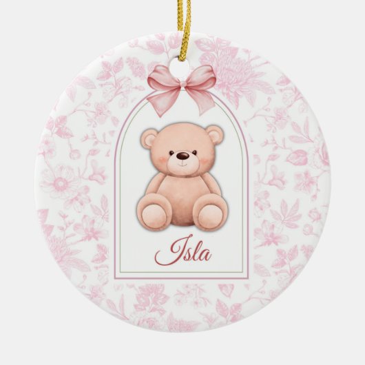 Isla | Aangepaste Roze Teddybeer Nursery Design Keramisch Ornament (Voorkant)