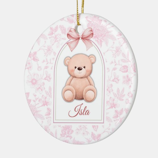 Isla | Aangepaste Roze Teddybeer Nursery Design Keramisch Ornament (Links)