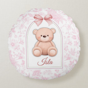 Isla   Aangepaste Roze Teddybeer Nursery Design Rond Kussen