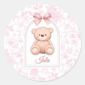 Isla | Aangepaste Roze Teddybeer Nursery Design Ronde Sticker (Voorkant)