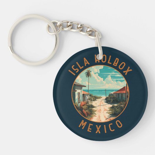 Isla Holbox Mexico Reis Kunst Vintage Sleutelhanger (Voorkant)