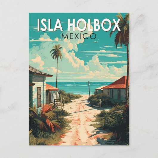 Isla Holbox Mexico Travel Art Vintage Briefkaart (Voorkant)