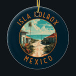 Isla Holbox Mexico Travel Art Vintage Keramisch Ornament<br><div class="desc">Isla Holbox Mexico vector kunst ontwerp. Het maakt deel uit van het Yum Balam Natuur Reservaat en wordt van het vasteland gescheiden door de Yalahau Lagoon,  waar flamingo's en pelikanen wonen.</div>
