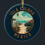 Isla Holbox Mexico Travel Art Vintage Keramisch Ornament<br><div class="desc">Isla Holbox Mexico vector kunst ontwerp. Het maakt deel uit van het Yum Balam Natuur Reservaat en wordt van het vasteland gescheiden door de Yalahau Lagoon,  waar flamingo's en pelikanen wonen.</div>