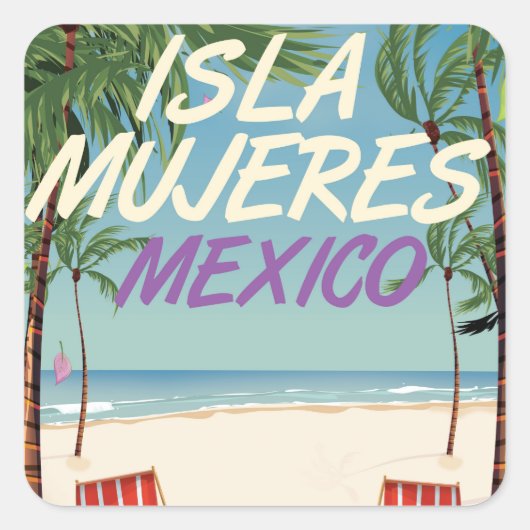 Isla Mujeres Mexico Beach poster Vierkante Sticker (Voorkant)