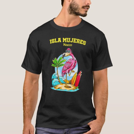 Isla Mujeres Mexico Flamingo Wave Surfboard T-shirt (Voorkant)