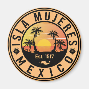 Isla Mujeres Mexico Retro Sunset Souvenirs Palm Magneet