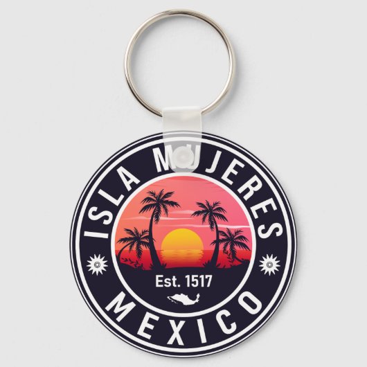 Isla Mujeres Mexico Retro Sunset Souvenirs Palm Sleutelhanger (Voorkant)