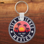 Isla Mujeres Mexico Retro Sunset Souvenirs Palm Sleutelhanger (Achterkant)