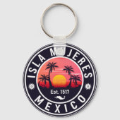 Isla Mujeres Mexico Retro Sunset Souvenirs Palm Sleutelhanger (Achterkant)
