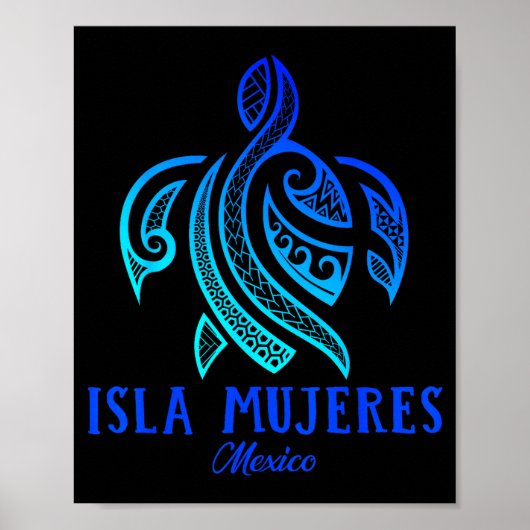 Isla Mujeres Mexico Sea Turtle Tie Dye Hibiscus Va Poster (Voorkant)