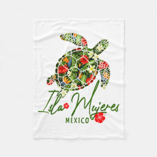 Isla Mujeres Mexico Zeeschildpad Tropische Hibiscu Fleece Deken