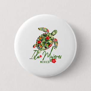 Isla Mujeres Mexico Zeeschildpad Tropische Hibiscu Ronde Button 5,7 Cm