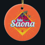 Isla Saona Caribische Dominicaanse Republiek Retro Keramisch Ornament<br><div class="desc">Het eiland Isla Saona in het Caribisch gebied in de Dominicaanse Republiek zonet souvenir voor strandvakantie. Isla Saona met retro palmbomen in de Dominicaanse Republiek als souvenir voor de oceaan en het strand. De levensstijl van Isla Saona voor backpackers en Caraïbische reizen. Isla Saona in het Caribisch gebied en op...</div>