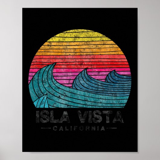 Isla Vista Surfing Waves Beach Retro California Su Poster (Voorkant)