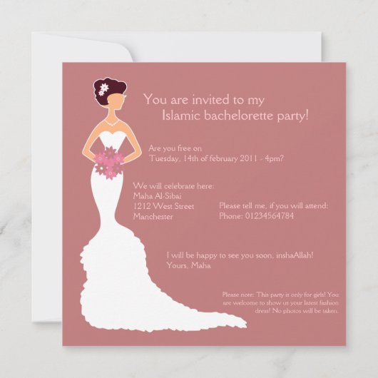 Islam bruiloft bachelorette huwelijk witte bruid kaart (Achterkant)