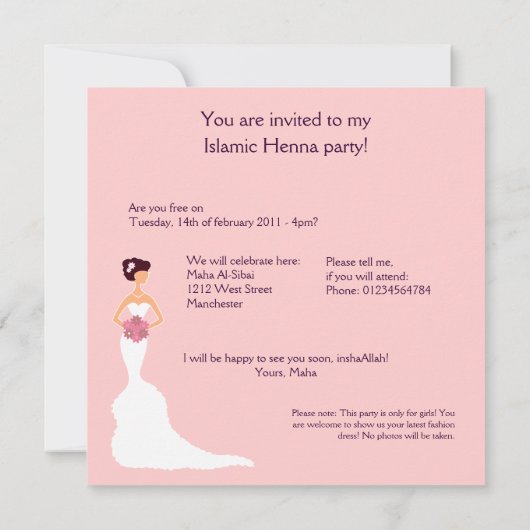 Islam bruiloft bachelorette huwelijk witte bruid kaart (Achterkant)