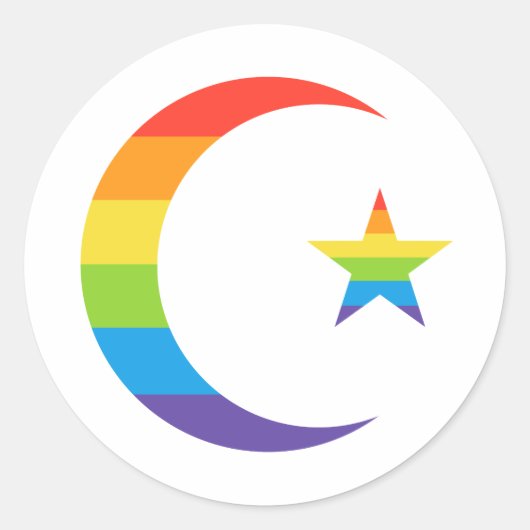 Islam Crescent & Star Moslim LGBTQ Gay Pride Vlag Ronde Sticker (Voorkant)